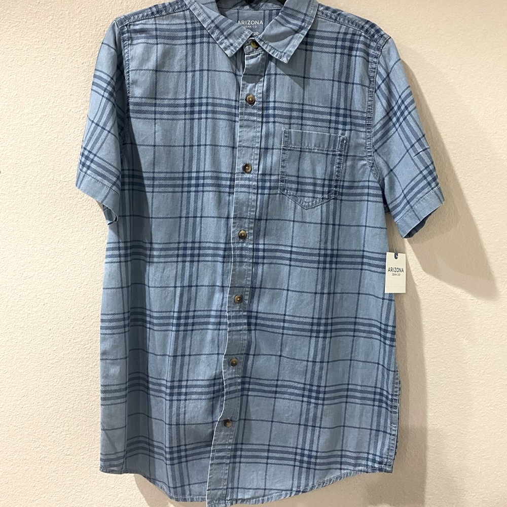 🎉Arizona Jean Co Blue Plaid Shortsleeved Button Down Shirt BNWT Size 18/20